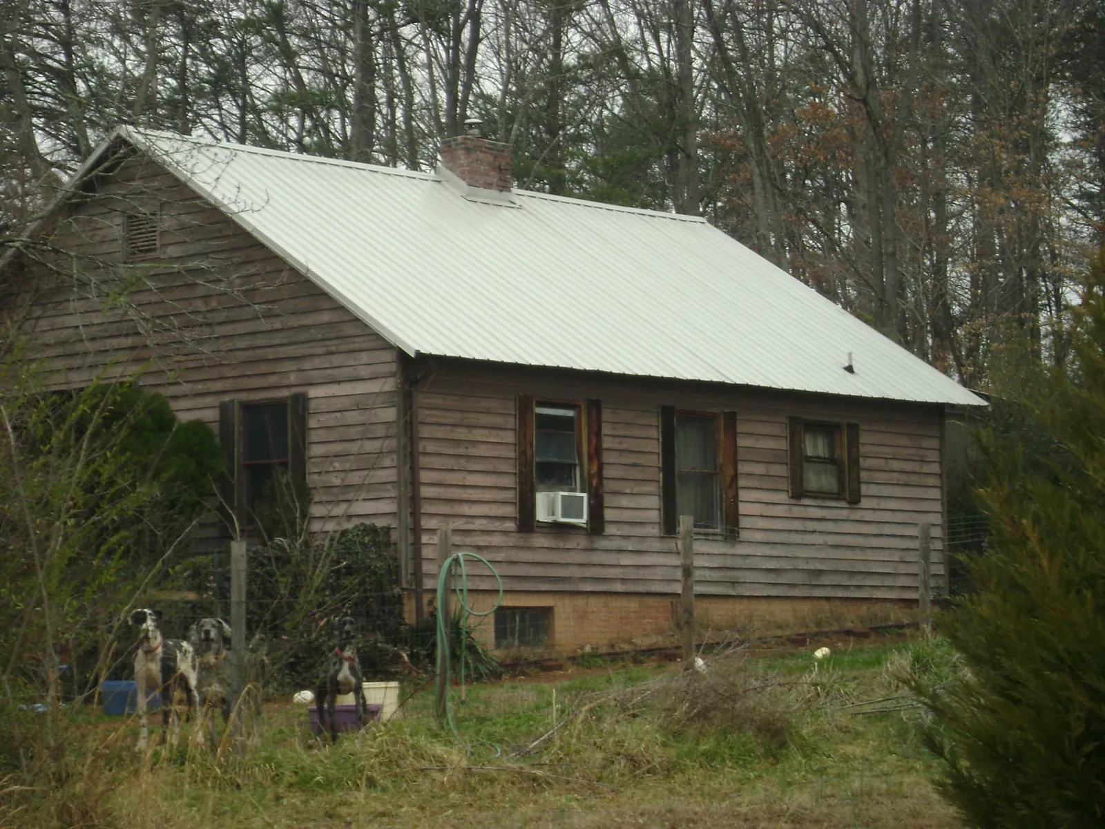White metal roof on an old wood sided farmhouse, from a Asphalt Shingle Roof Repair job in Suttons Bay